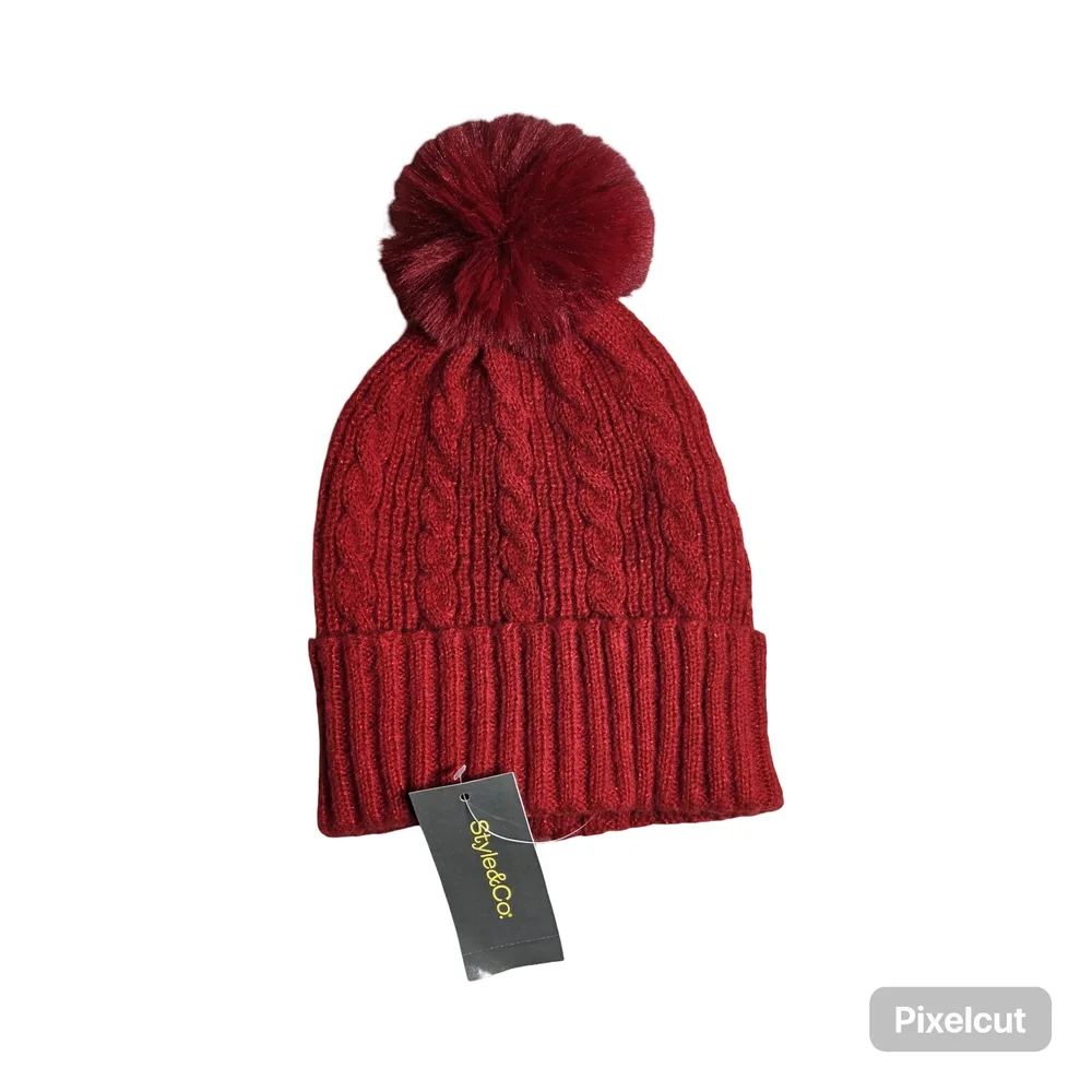 NWT Customer Return Style & Co. Red Beznie Hat and Gloves